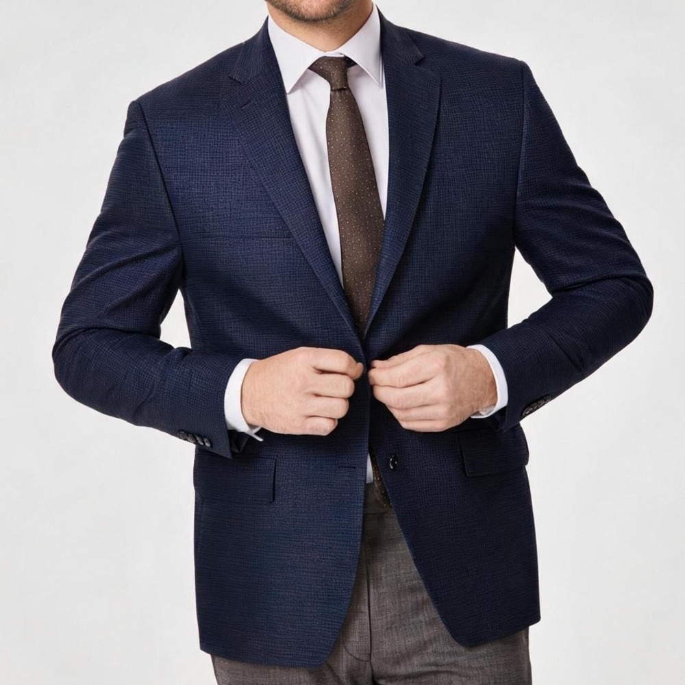 Michael Kors Men Sport Coat 44L Blue Houndstooth Blazer Jacket Smart Casual NWT
